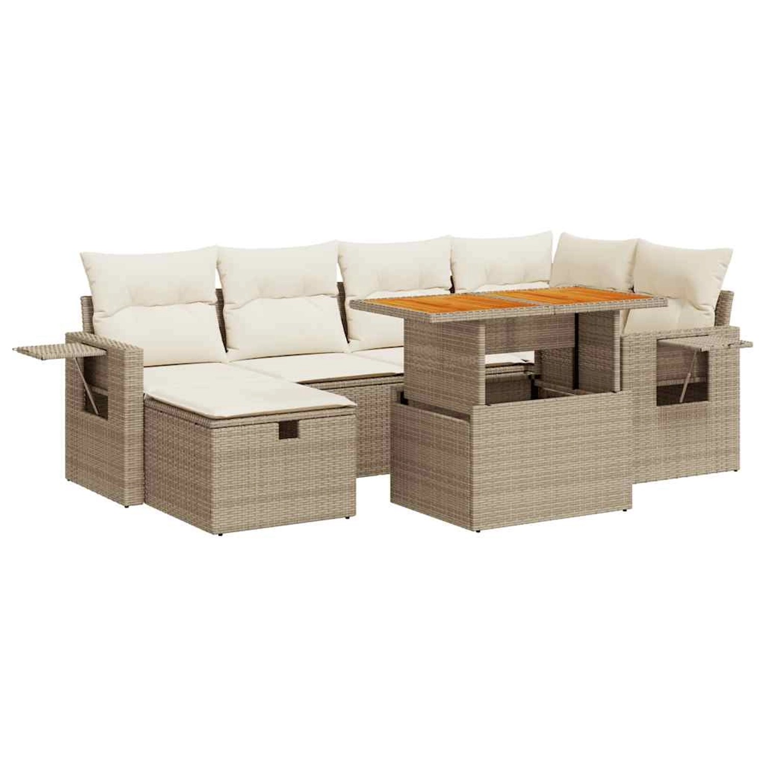 vidaXL 8-Tlg Garten-Sofagarnitur mit Kissen Beige Poly Rattan Akazie 332803 günstig online kaufen