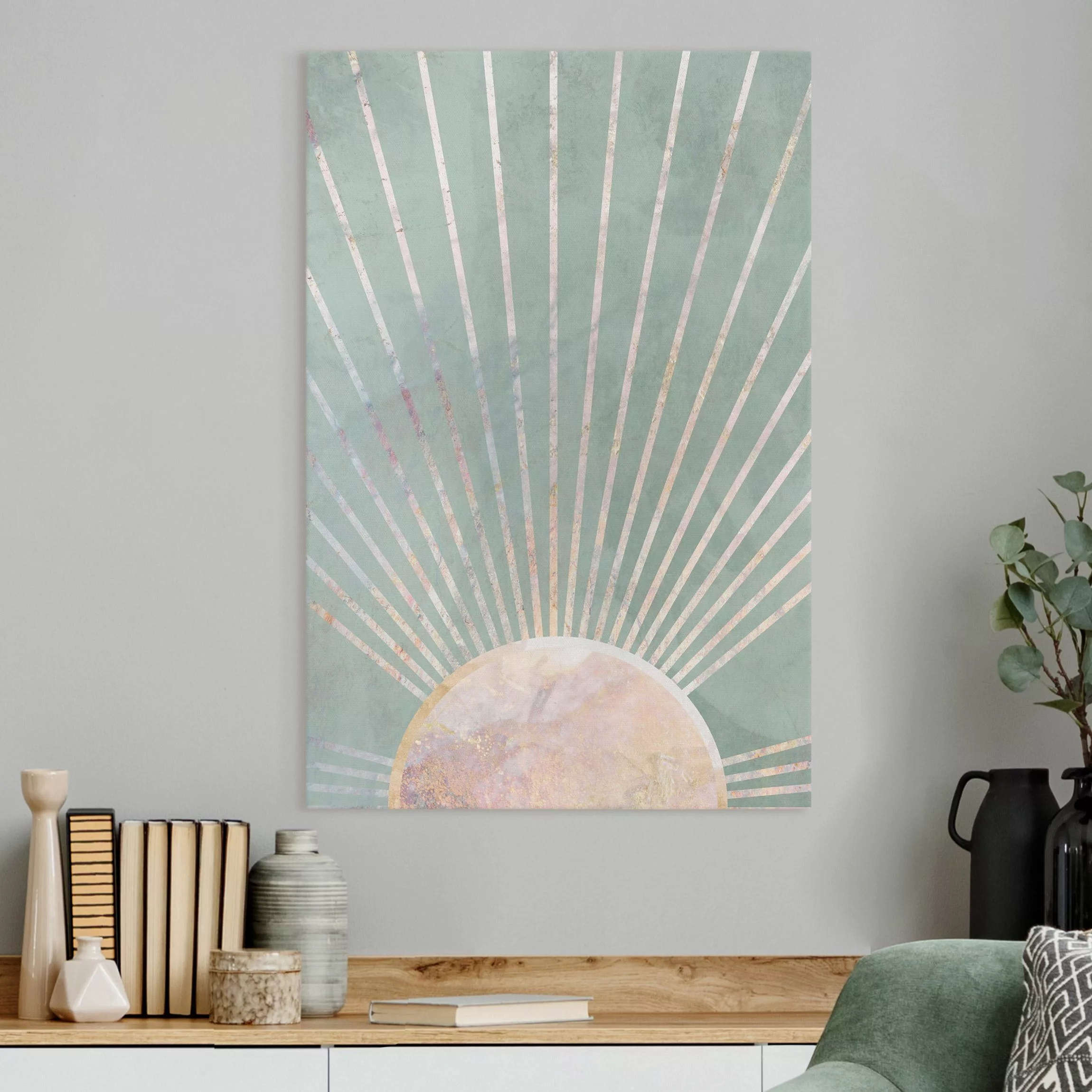 Leinwandbild Abstrakter Sonnenaufgang Rose und Mint günstig online kaufen