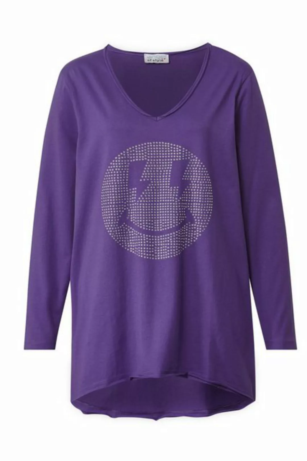 Angel of Style Longsleeve Longshirt A-Line Glitzer-Smiley V-Ausschnitt günstig online kaufen