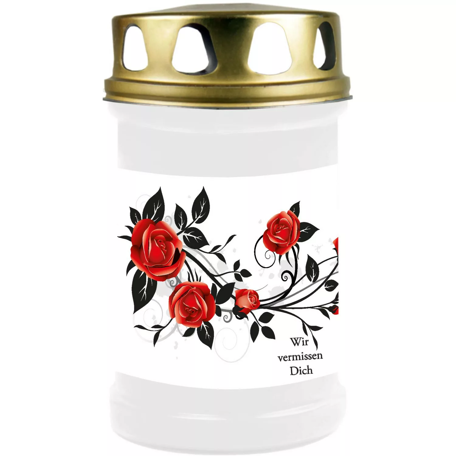 HS Candle Grabkerze Weiß 48h Deckel Gold Rose Ranke günstig online kaufen