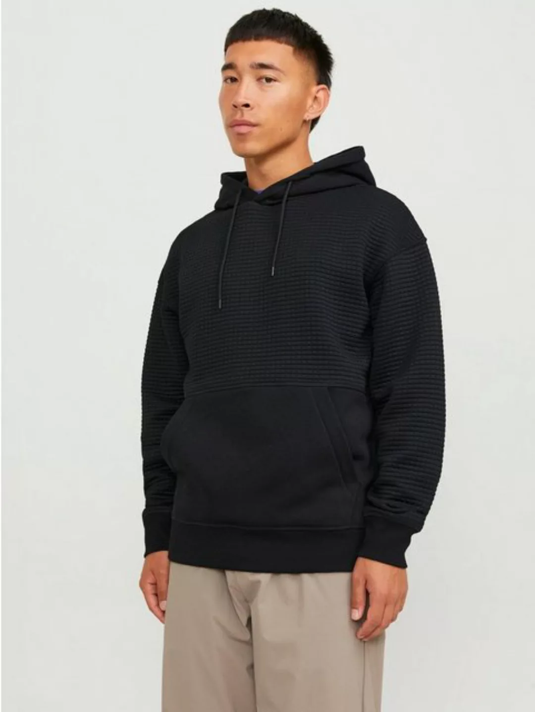 Jack & Jones Hoodie Struktur Hoodie Kapuzen Pullover JCOBLACK 6551 in Schwa günstig online kaufen