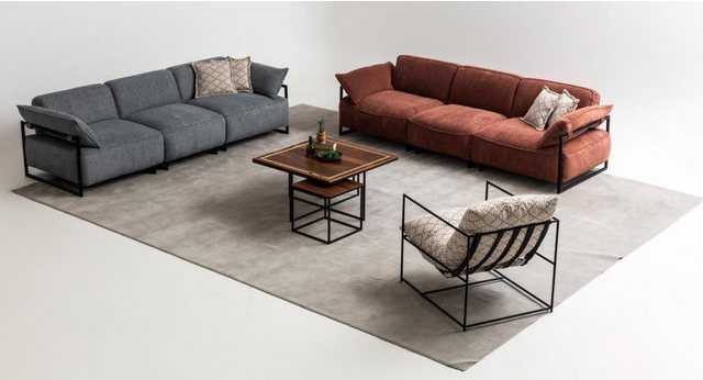 JVmoebel Sofa Luxuriöse Sofagarnitur 2x Viersitzer Designer Sessel Wohnzimm günstig online kaufen