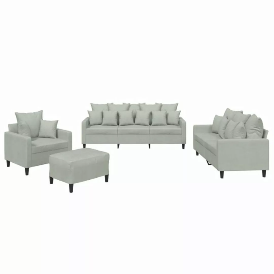 vidaXL Sofa Sofagarnitur Set mit Kissen Stoff, 4-tlg., Hellgrau günstig online kaufen