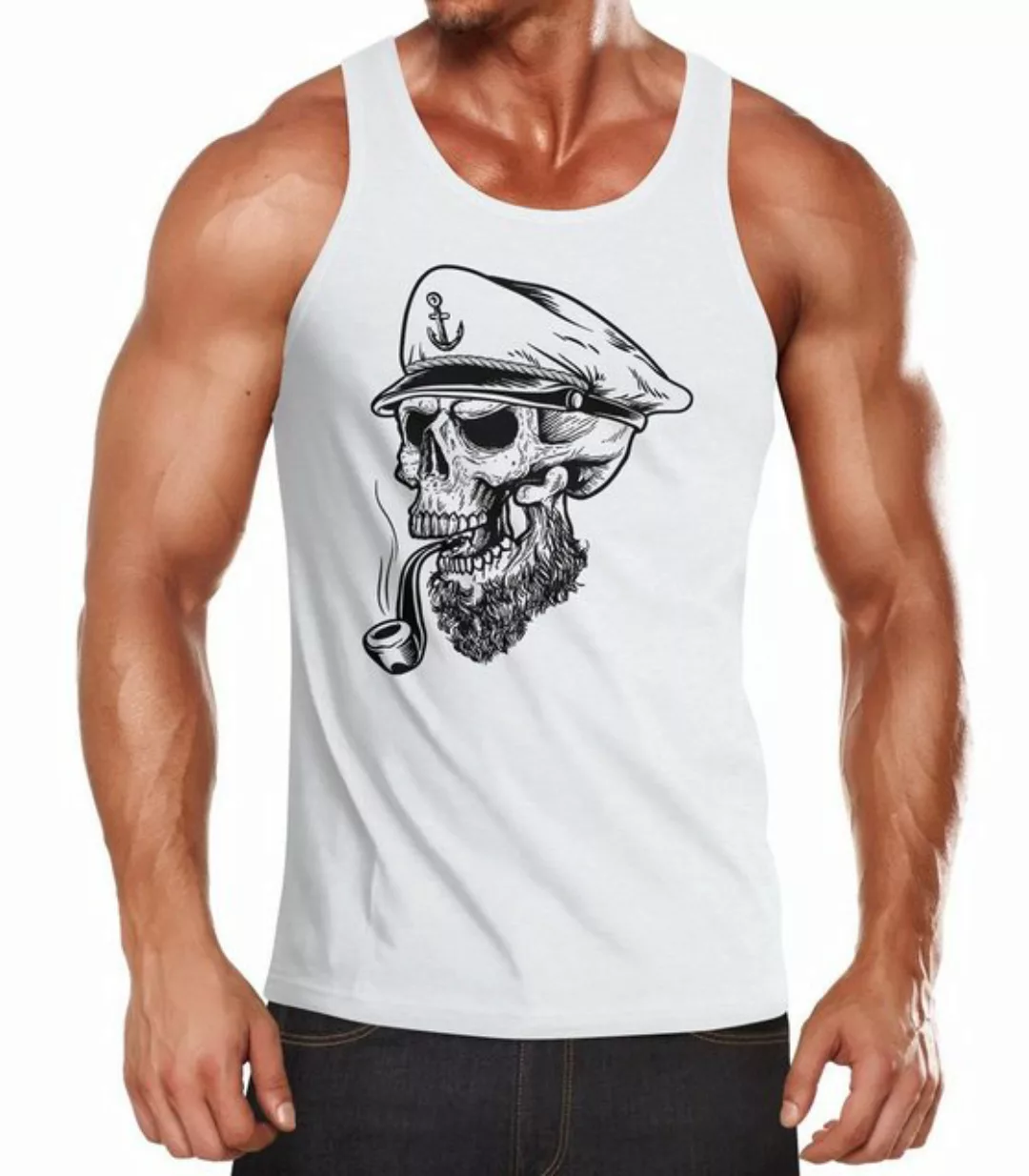 Neverless Tanktop Herren Tank-Top Captain Skull Beard Kapitän Totenkopf Bar günstig online kaufen