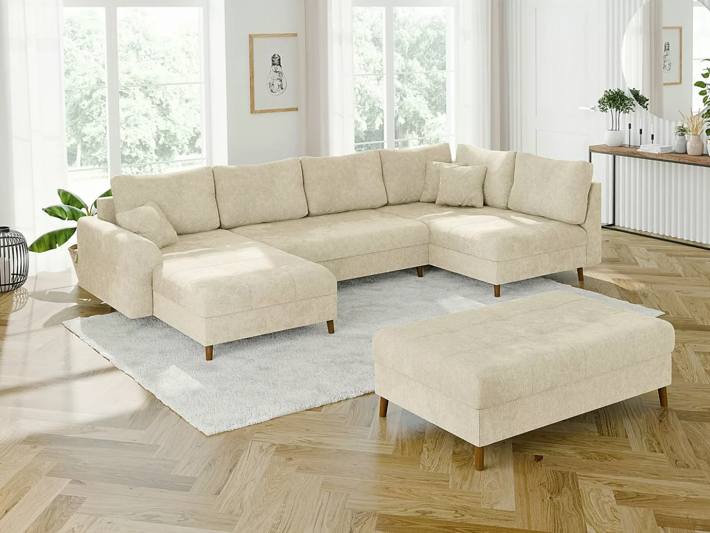 S-Style Möbel Wohnlandschaft Kristian mit Schlaffunktion, Hocker und Holzfü günstig online kaufen