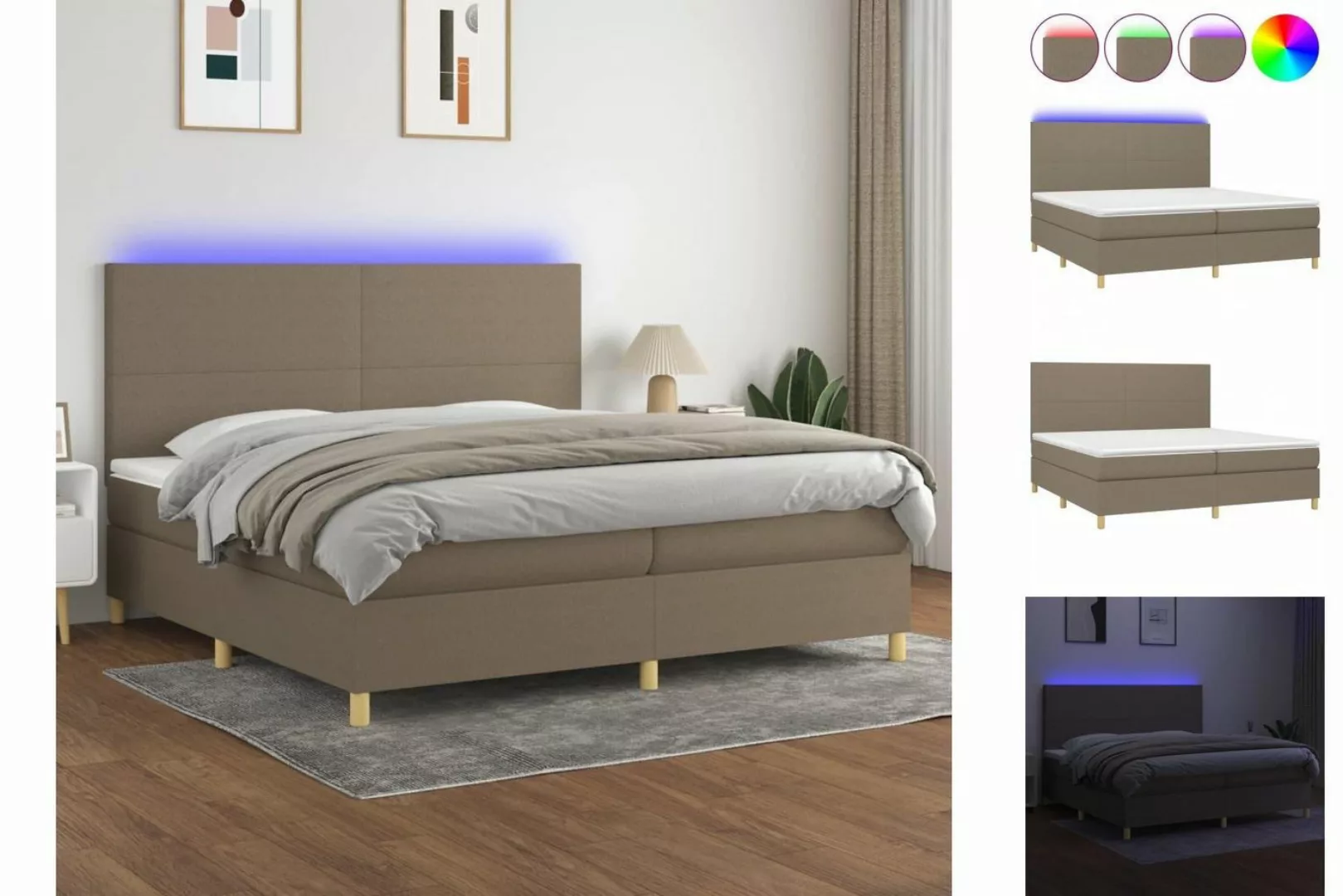 vidaXL Bettgestell Boxspringbett mit Matratze LED Taupe 200x200 cm Stoff Be günstig online kaufen