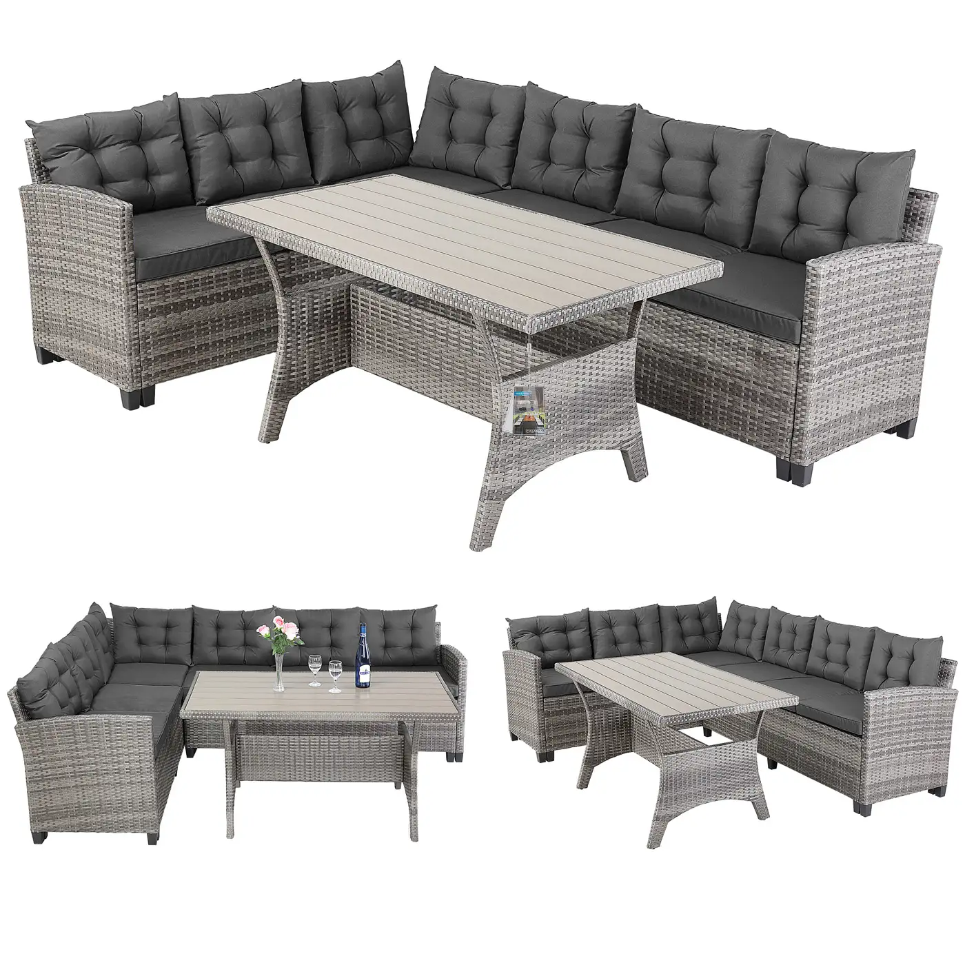 Polyrattan Ecklounge Lissabon Grau/Anthrazit inkl. Kissen günstig online kaufen