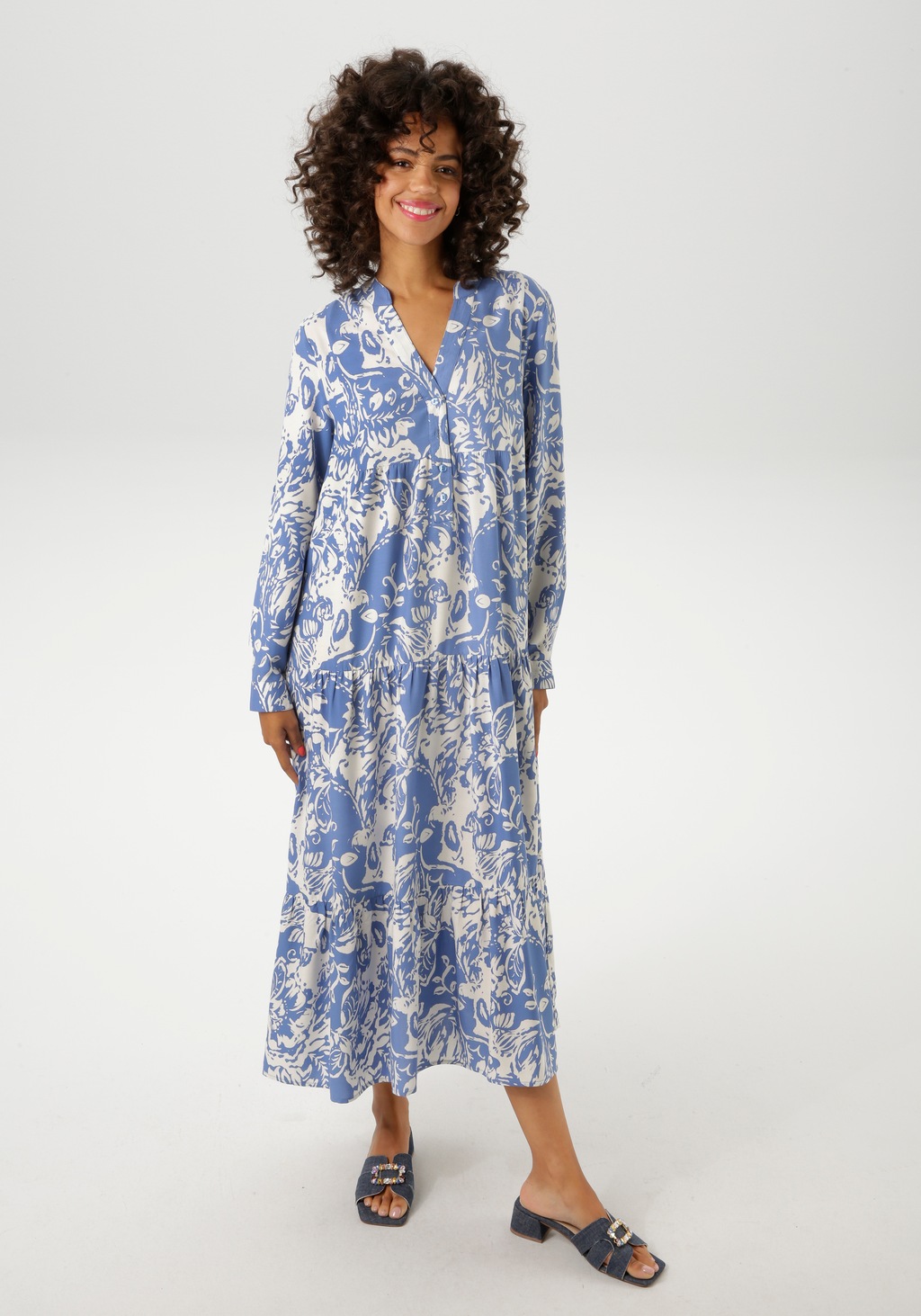 Aniston CASUAL Maxikleid, mit großflächigem. grafischen Blumendruck günstig online kaufen