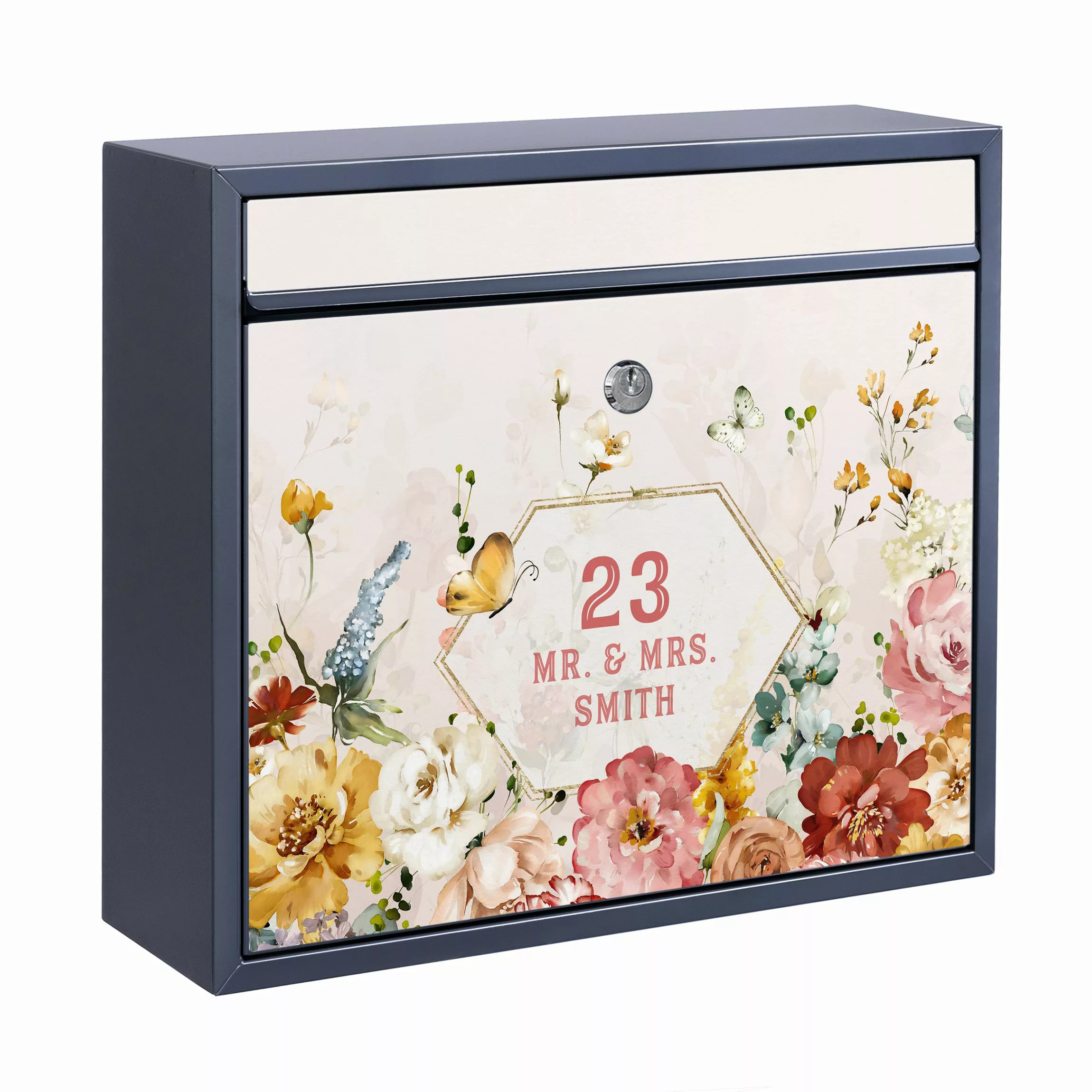 Briefkasten mit eigenem Text Rankende Blumen Aquarell Vintage günstig online kaufen