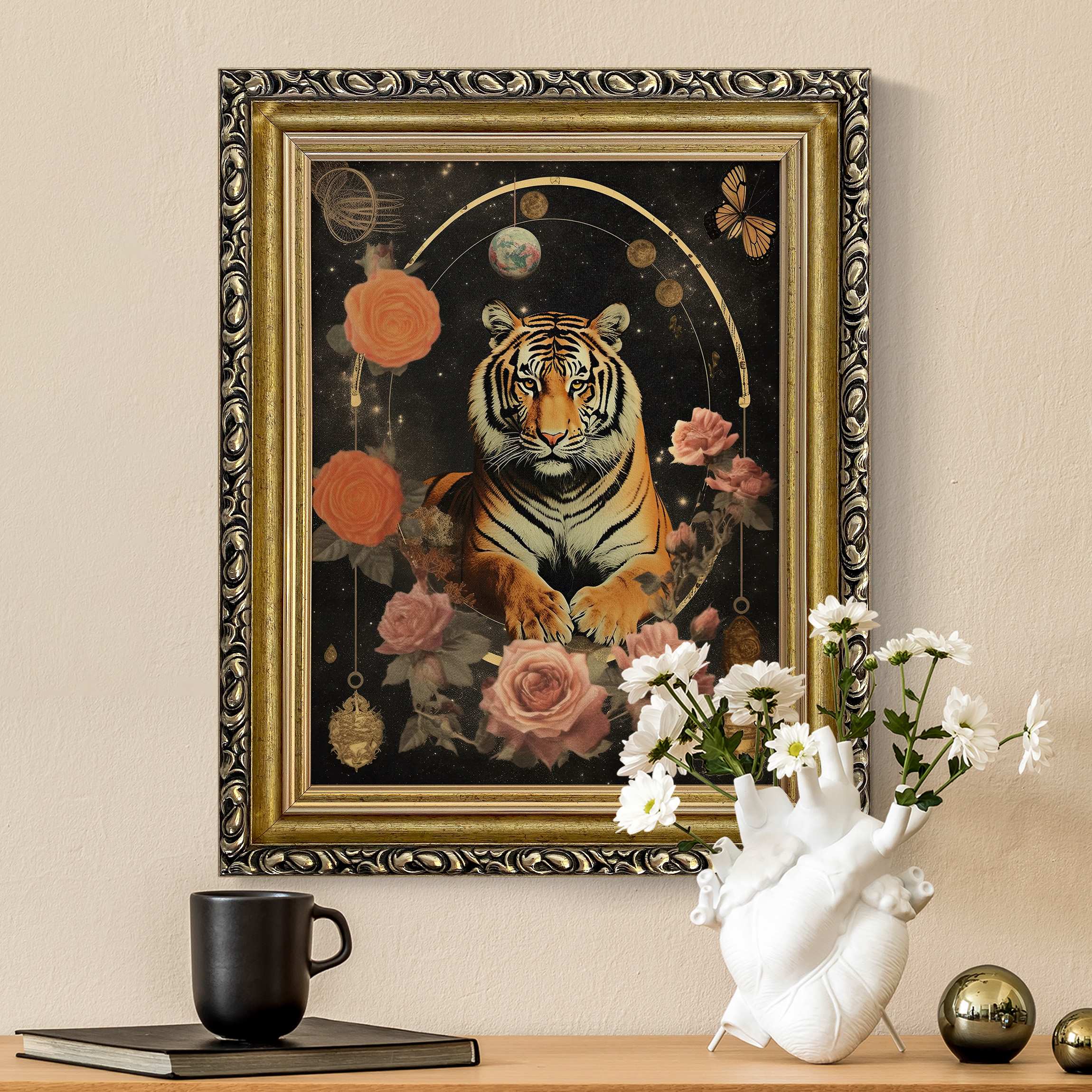 Gerahmtes Leinwandbild Tiger Universum Collage günstig online kaufen