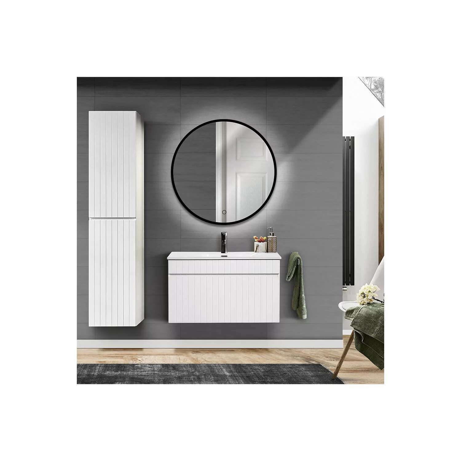 Waschplatz Set in weiß matt mit Vintage Eiche Nb. IRAKLIO-56 Spiegelschrank günstig online kaufen