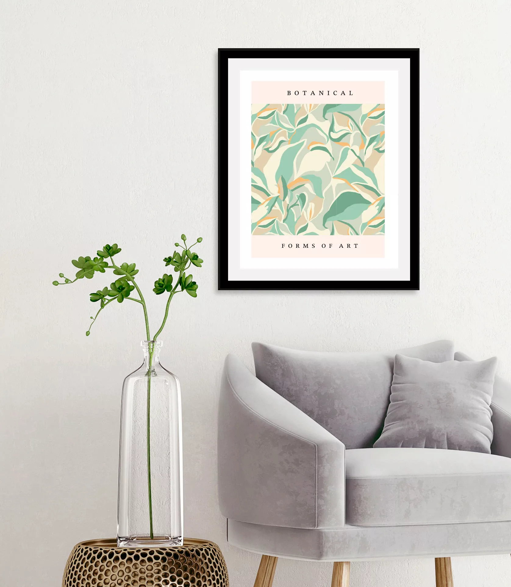 queence Bild "Botanical", Abstrakt-Kunst-Schriftzug-Pflanzen-Pflanzenbilder günstig online kaufen