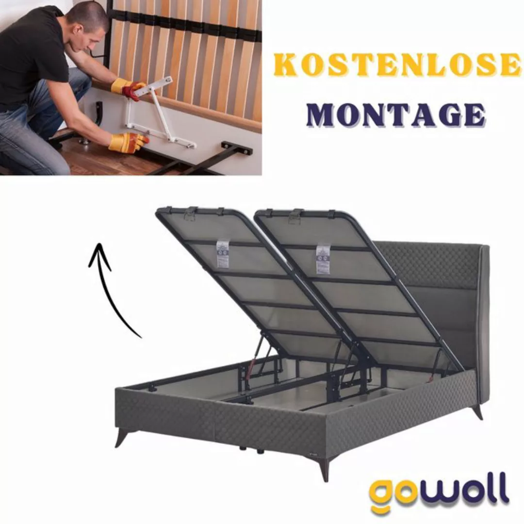 gowoll Boxspringbett 160x200 mit Bettkasten und Matratze mit Topper Natur-B günstig online kaufen