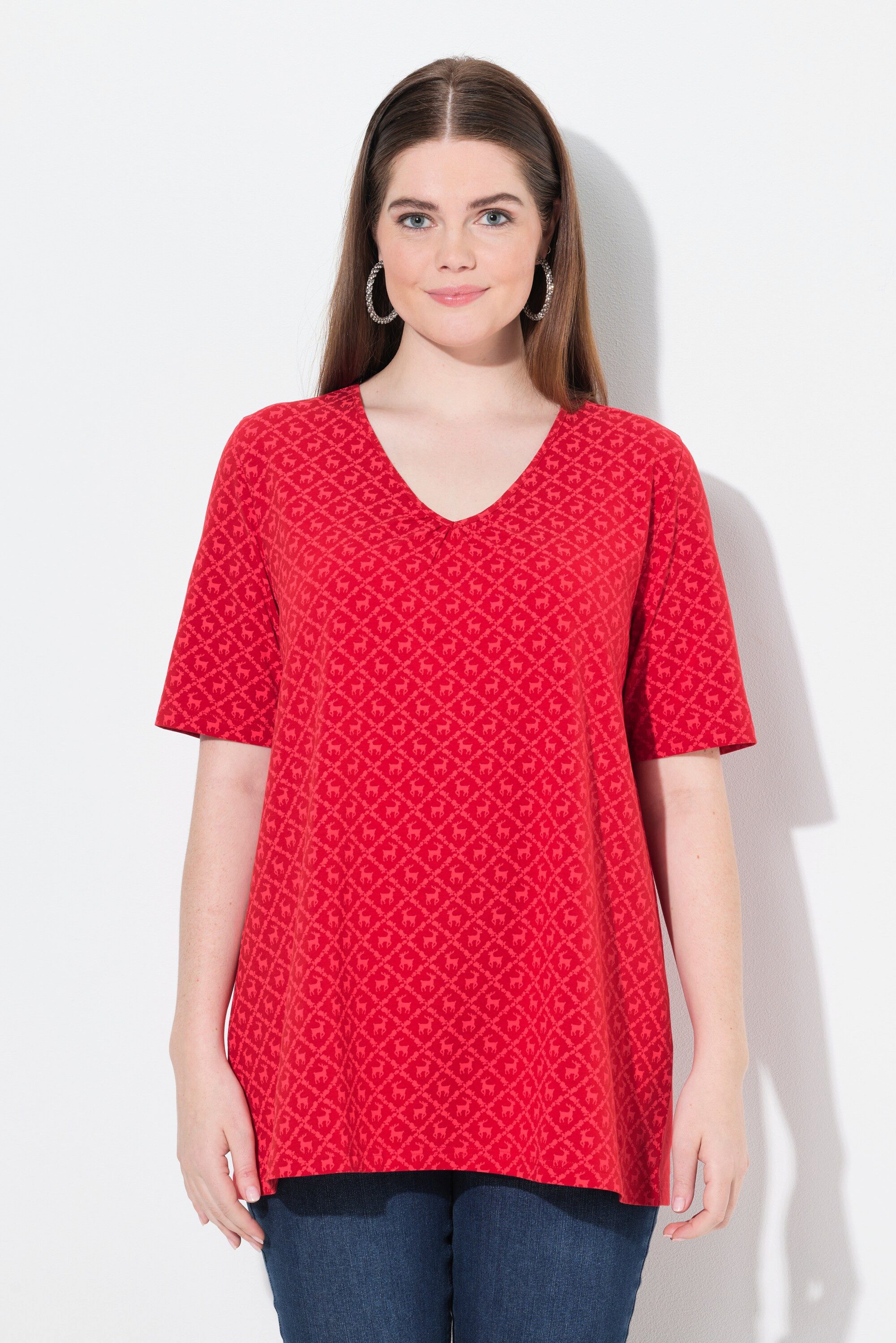 Ulla Popken T-Shirt T-Shirt Trachtenmuster A-Linie günstig online kaufen