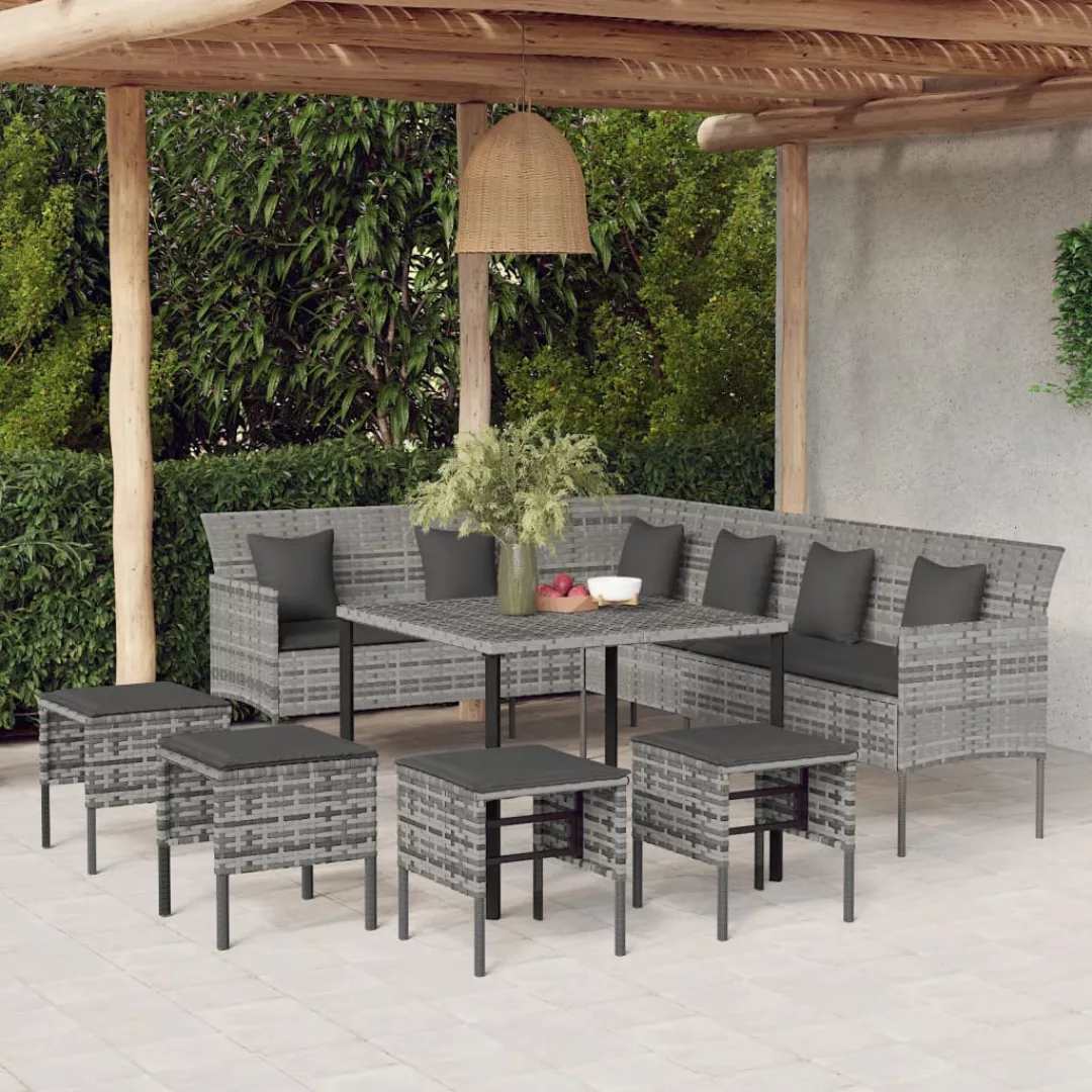 Vidaxl 6-tlg. Garten-essgruppe Mit Kissen Grau Poly Rattan günstig online kaufen