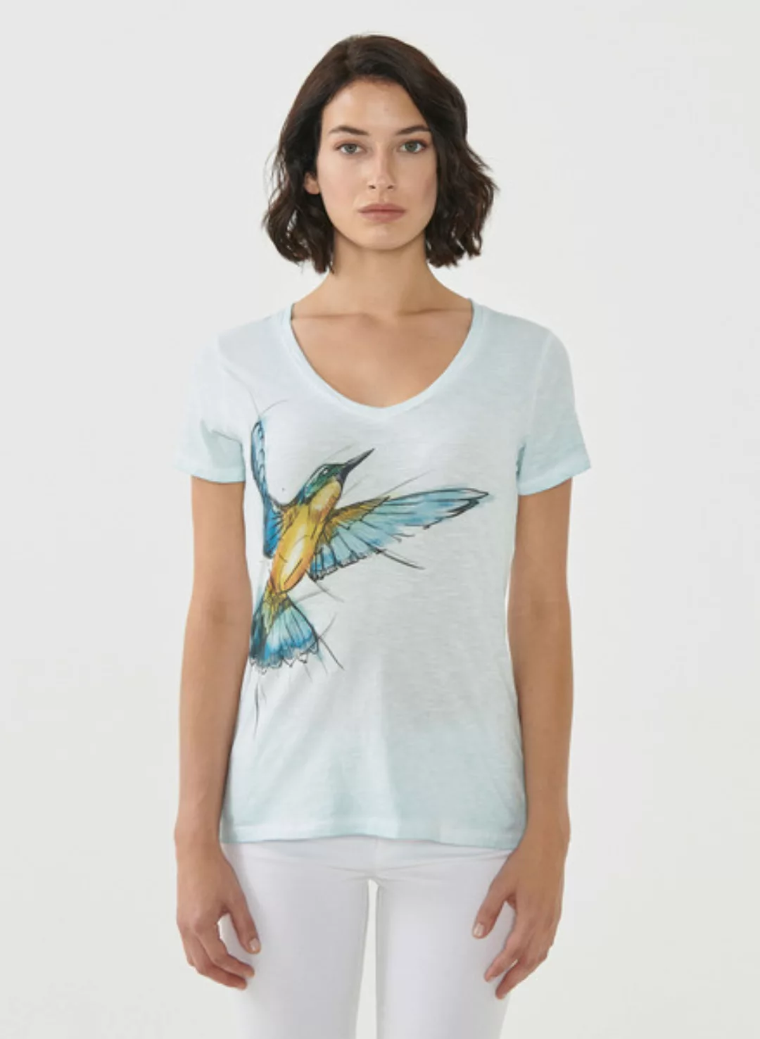 Cold Pigment Dyed T-shirt Aus Bio-baumwolle Mit Vogel-print günstig online kaufen