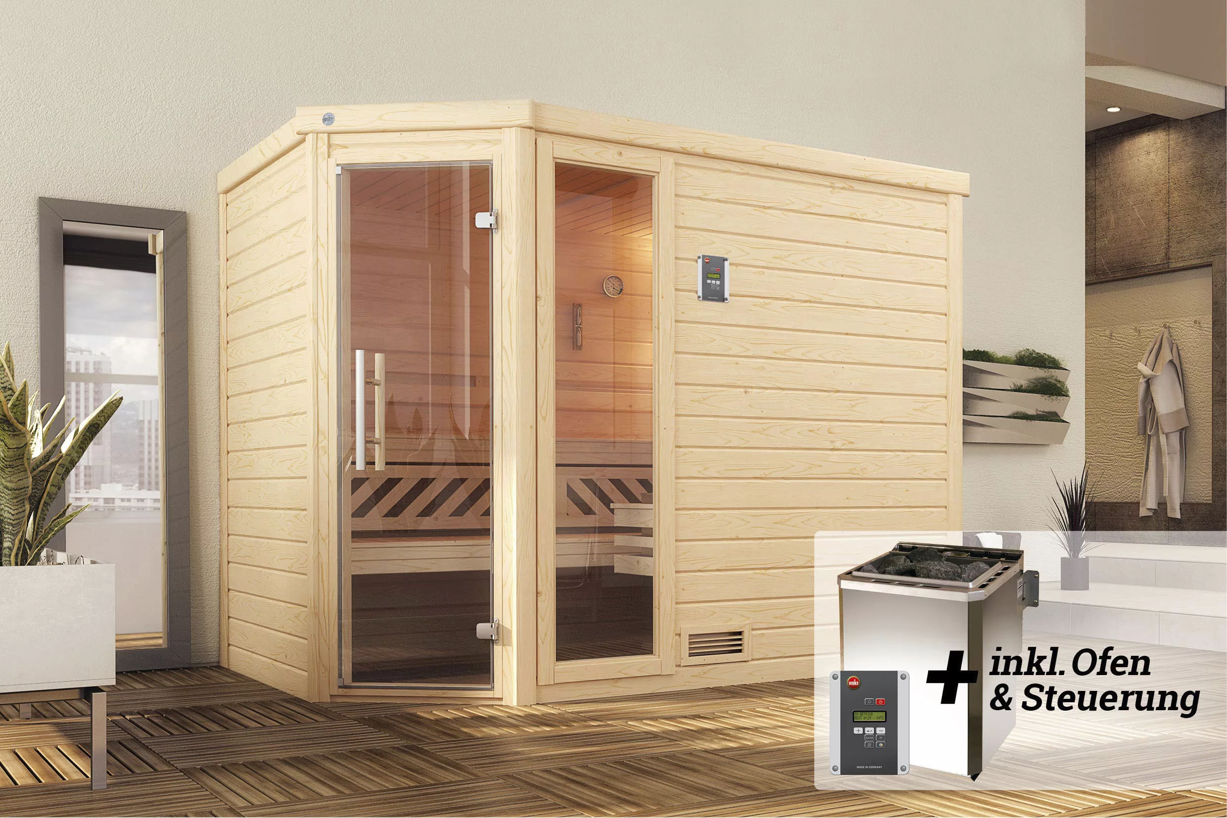 weka Sauna »Turku«, (Set), 7,5 kW Bio-Ofen mit digitaler Steuerung günstig online kaufen