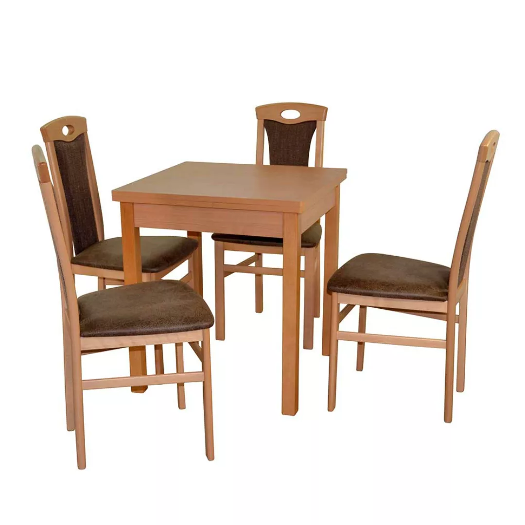 Esstischgruppe mit vier Stühlen Buchefarben und Braun (fünfteilig) günstig online kaufen