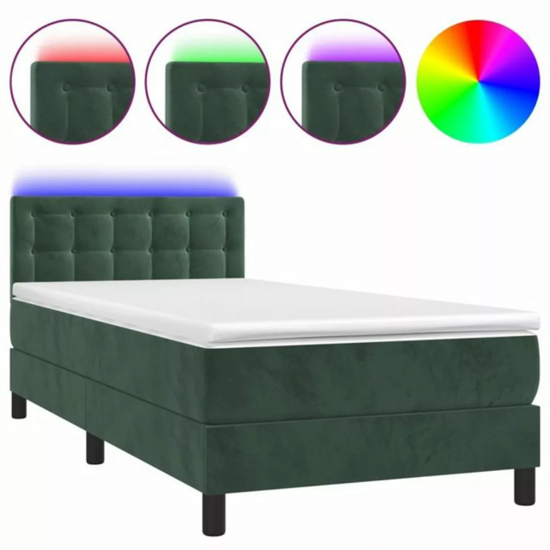 vidaXL Bettgestell Boxspringbett mit Matratze LED Dunkelgrün 90x200 cm Samt günstig online kaufen