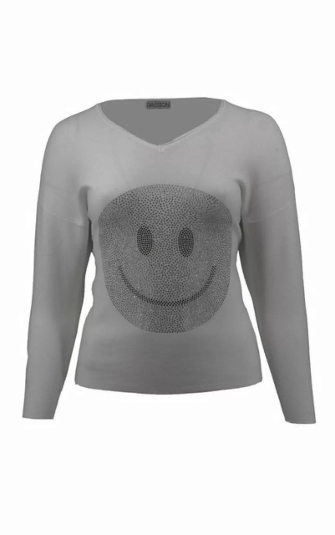 Passioni Strickpullover mit einem großen Strass-Smiley auf der Vorderseite günstig online kaufen