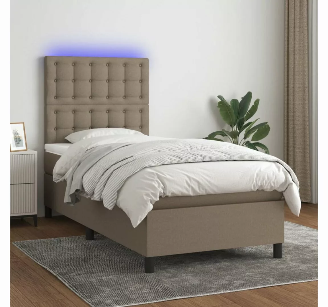 vidaXL Boxspringbett Boxspringbett mit Matratze LED Taupe 100x200 cm Stoff günstig online kaufen