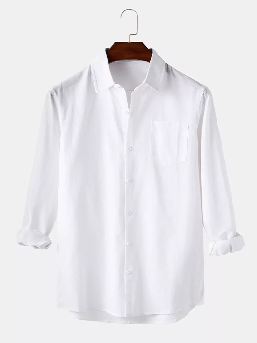 Herren einfarbige Baumwolle Business Casual Langarmhemden mit Tasche günstig online kaufen