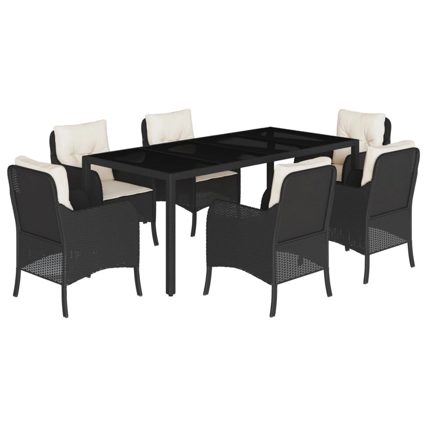 vidaXL 7-Tlg Garten-Essgruppe mit Kissen Schwarz Poly Rattan 3211846 günstig online kaufen