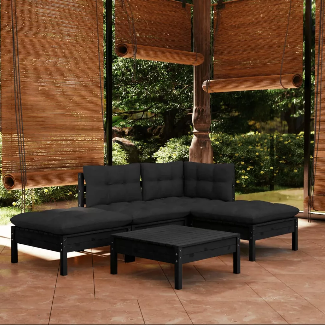 5-tlg. Garten-lounge-set Mit Kissen Schwarz Kiefernholz günstig online kaufen