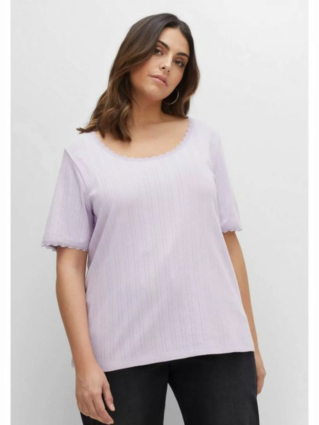 Sheego T-Shirt Große Größen mit Lochmuster und Spitze günstig online kaufen