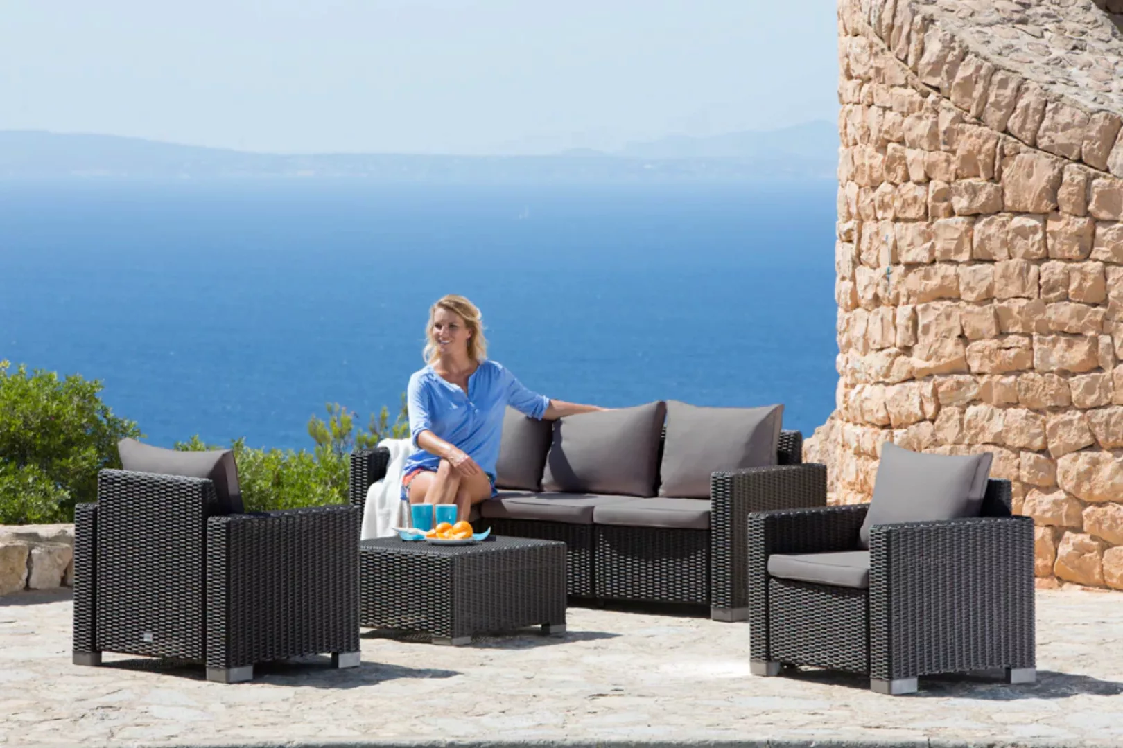 Best Garten-Lounge-Set Mombasa 4-teilig aus Polyrattan Cappuccino/Sand günstig online kaufen