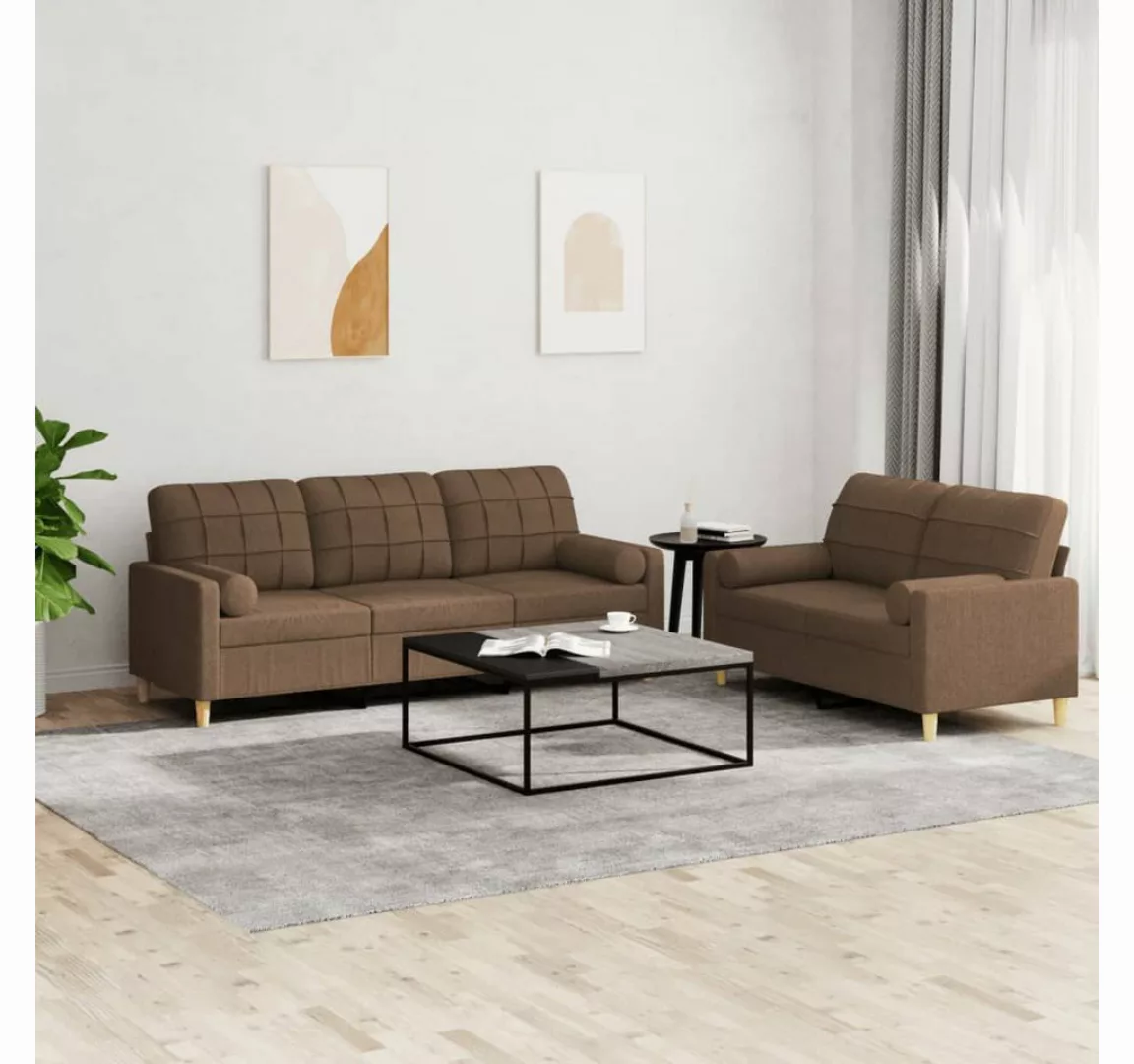 vidaXL Sofa Sofagarnitur mit Kissen Stoff, mit Zierkissen, Braun günstig online kaufen