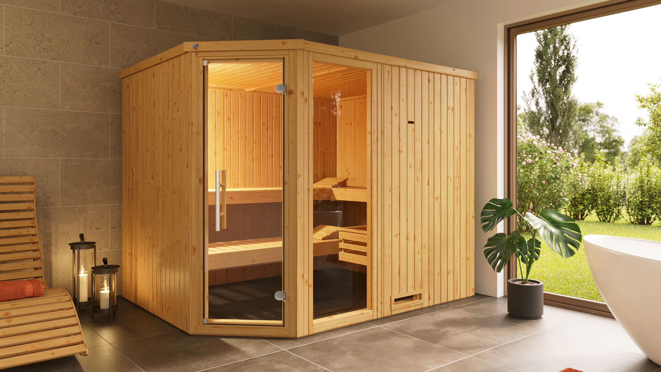 weka Sauna »Element-Ecksauna VARBERG 4«, vorgefertigte Elemente, Fensterele günstig online kaufen