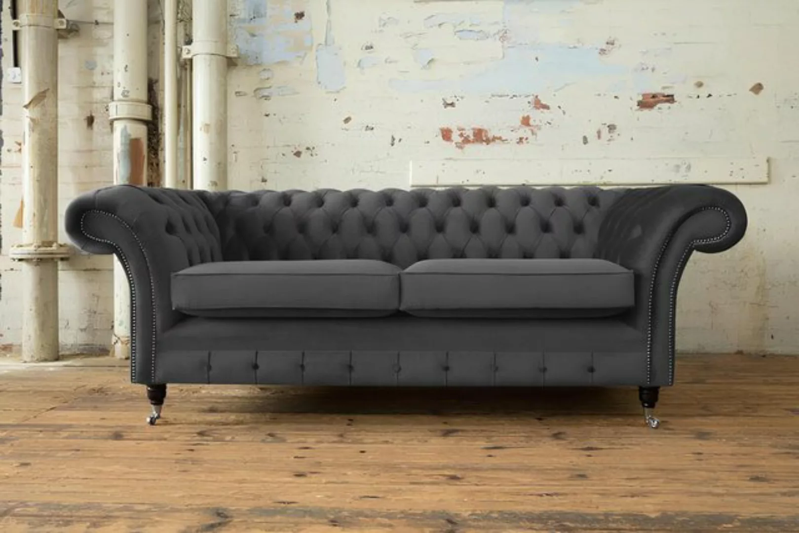 Xlmoebel Sofa Neues graues XXL-Sofa mit 3 Sitzplätzen im Chesterfield-Stil günstig online kaufen