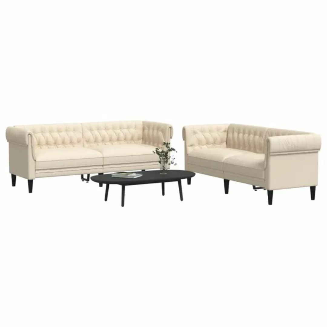 vidaXL Sofa 2-tlg. Sofagarnitur Creme Stoff günstig online kaufen