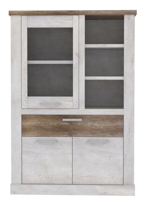 Highboardvitrine Duro von Forte Pinia Weiß / Eiche Antik günstig online kaufen