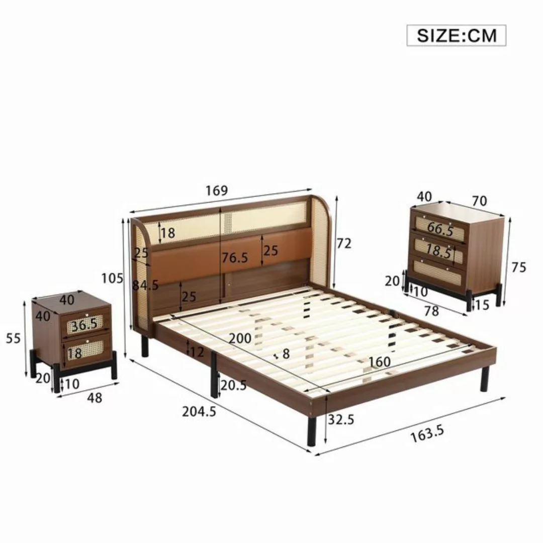 HAUSS SPLOE Polsterbett 160x200cm 4-tlg. Doppelbett+Nachttisch+Kommode, (Mi günstig online kaufen
