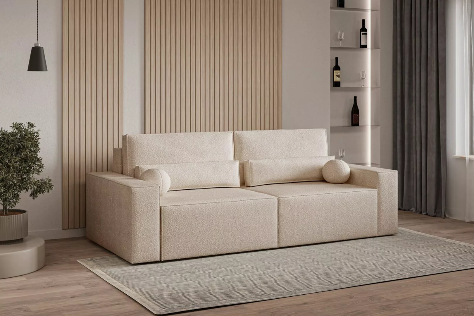 MOEBLO Schlafsofa Denver mini aus Bouclé, Stilvolles Stoffsofa mit Schlaffu günstig online kaufen