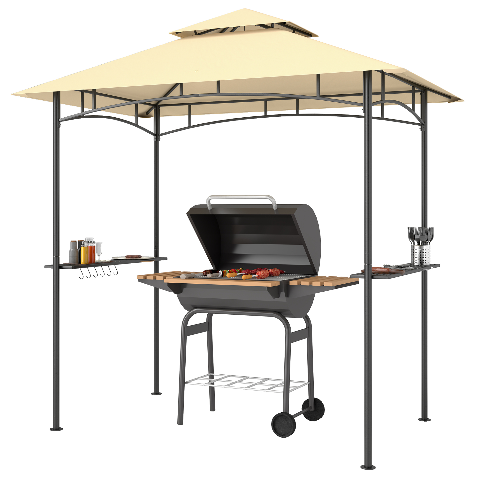 Outsunny Grillpavillon mit LED 240 x 150 x 258 cm wasserabweisend flammhemm günstig online kaufen