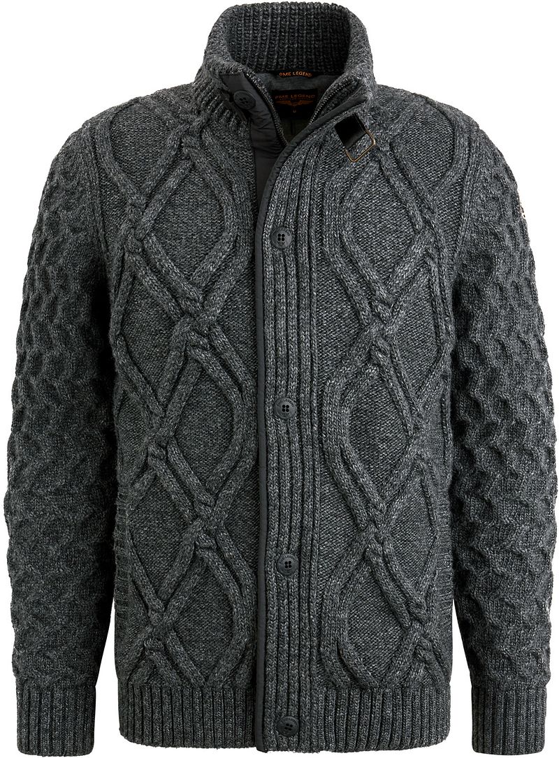 PME Legend Heavy Knit Strickjacke Wool Mix Anthrazit - Größe L günstig online kaufen