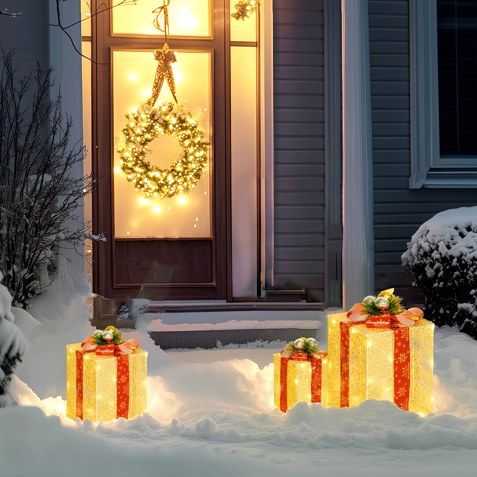 Outsunny 58er LED Weihnachtsdeko, 3-teiliges Geschenkboxen, Weihnachtsbeleu günstig online kaufen