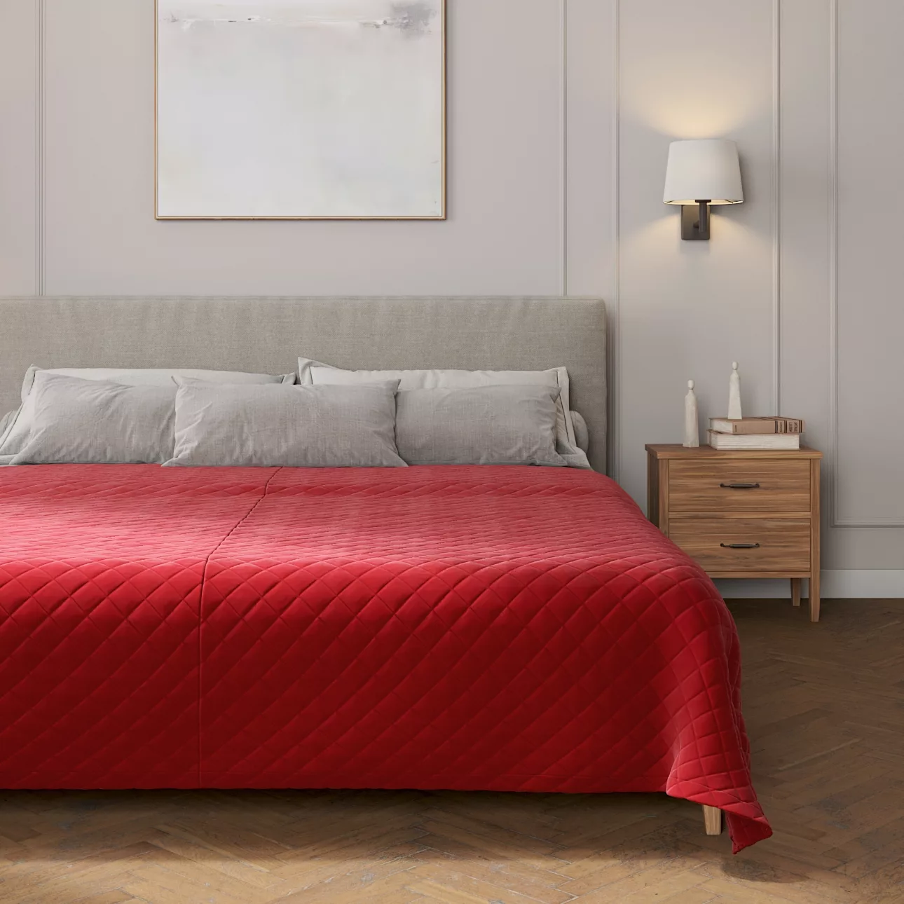 Velvet-Tagesdecke mit Rautensteppung, rot, Velvet (704-15) günstig online kaufen