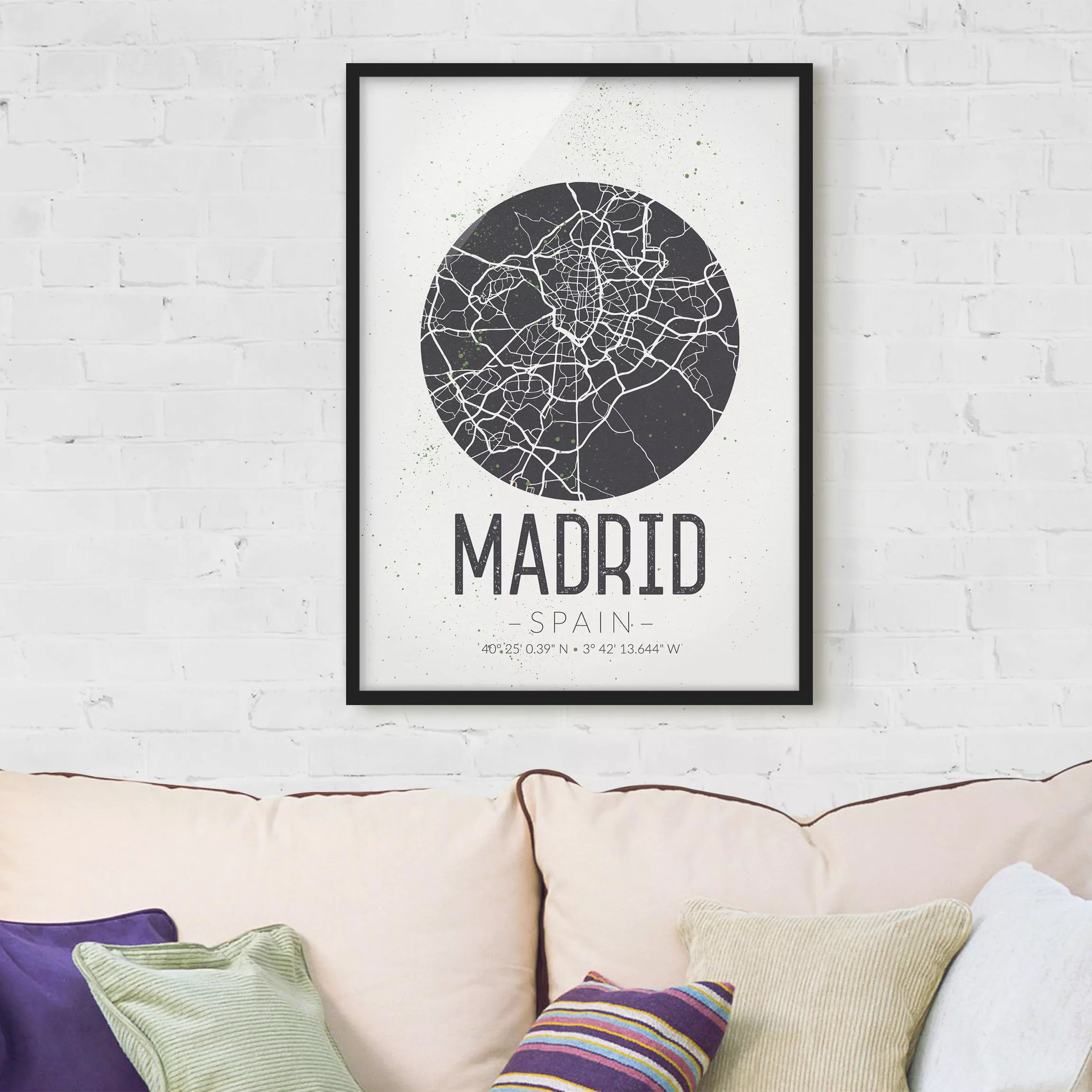 Bild mit Rahmen Stadtplan - Hochformat Stadtplan Madrid - Retro günstig online kaufen