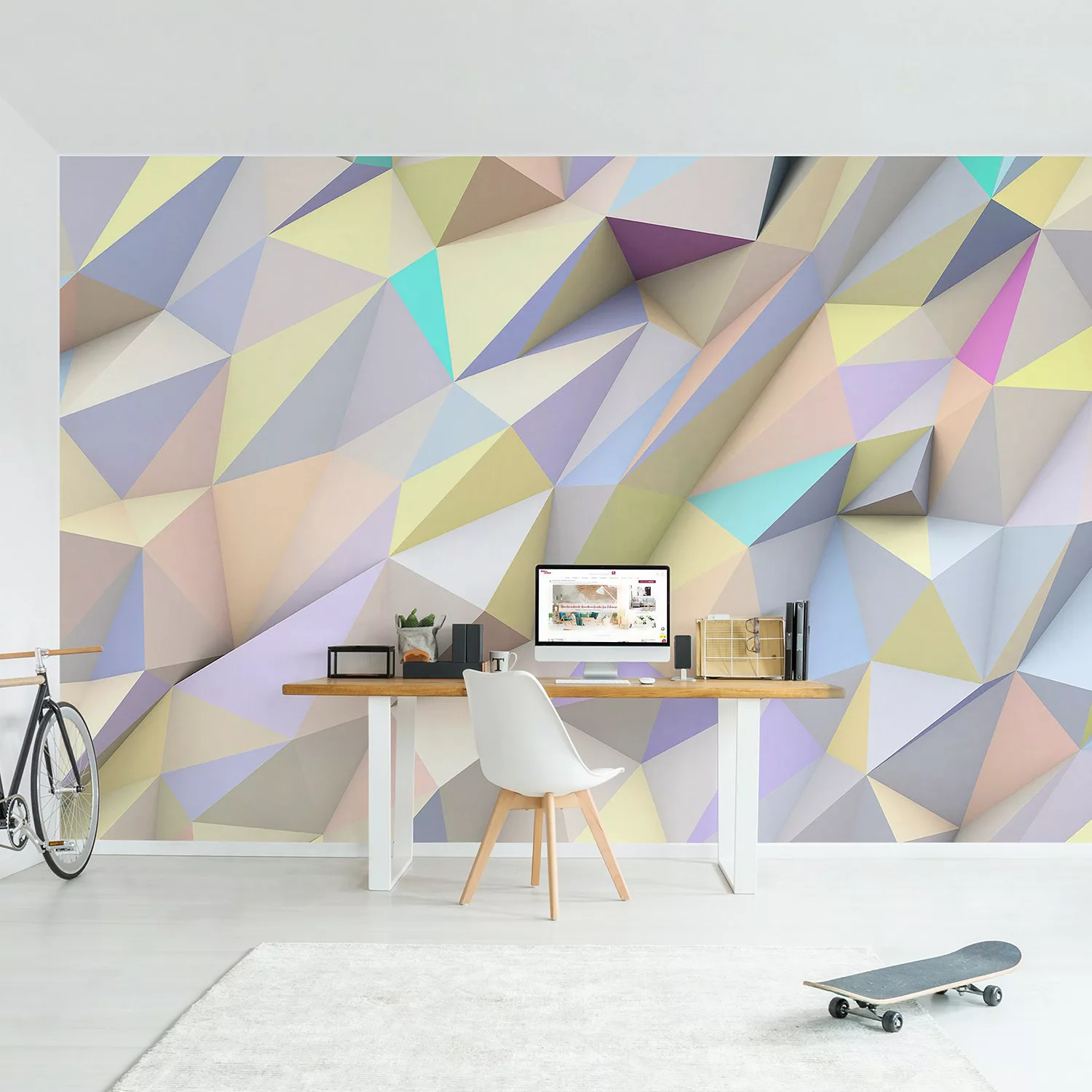 home24 Vliestapete Pastell Dreiecke in 3D günstig online kaufen