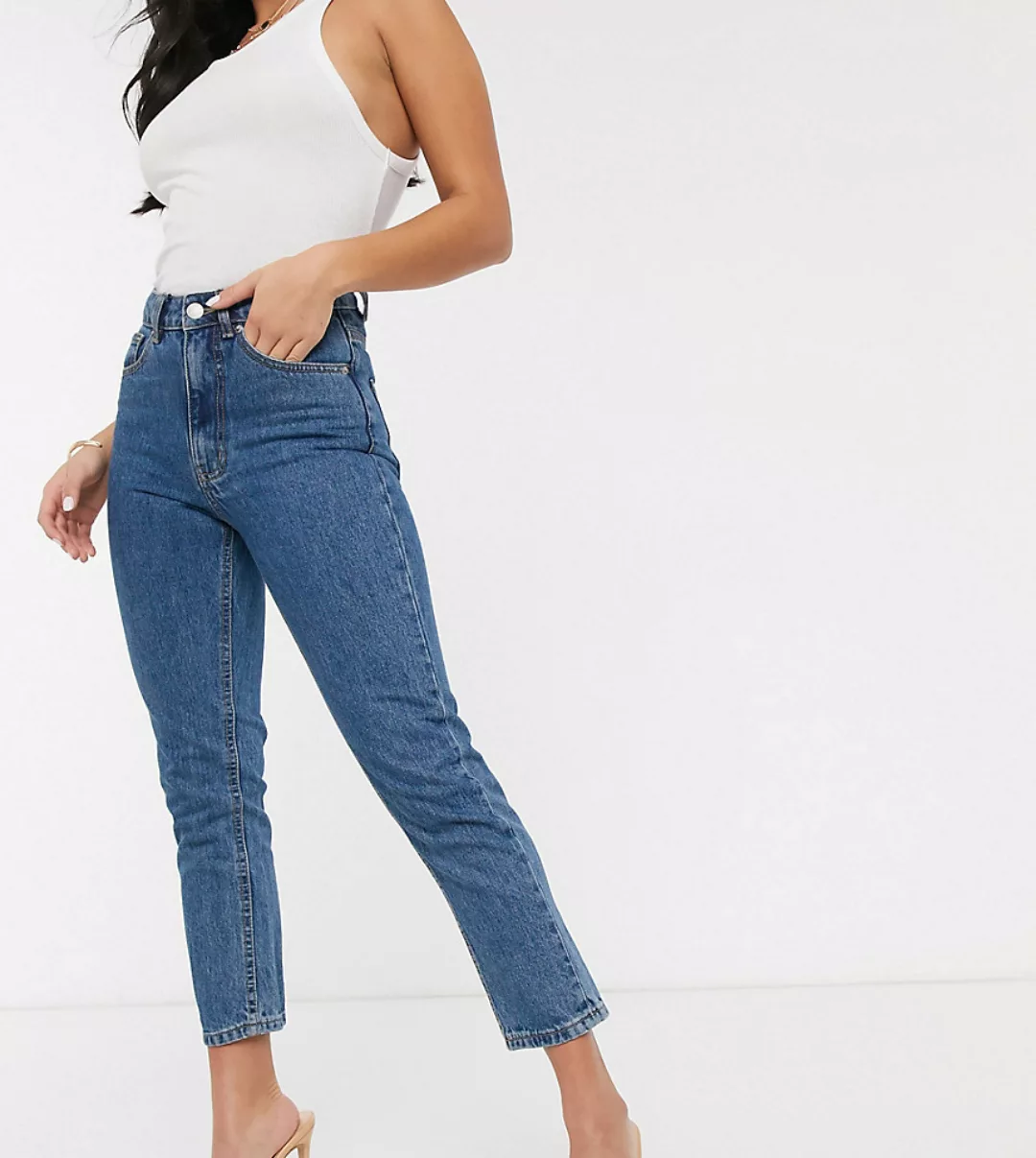 Vero Moda Petite – Mom-Jeans in Mittelblau günstig online kaufen