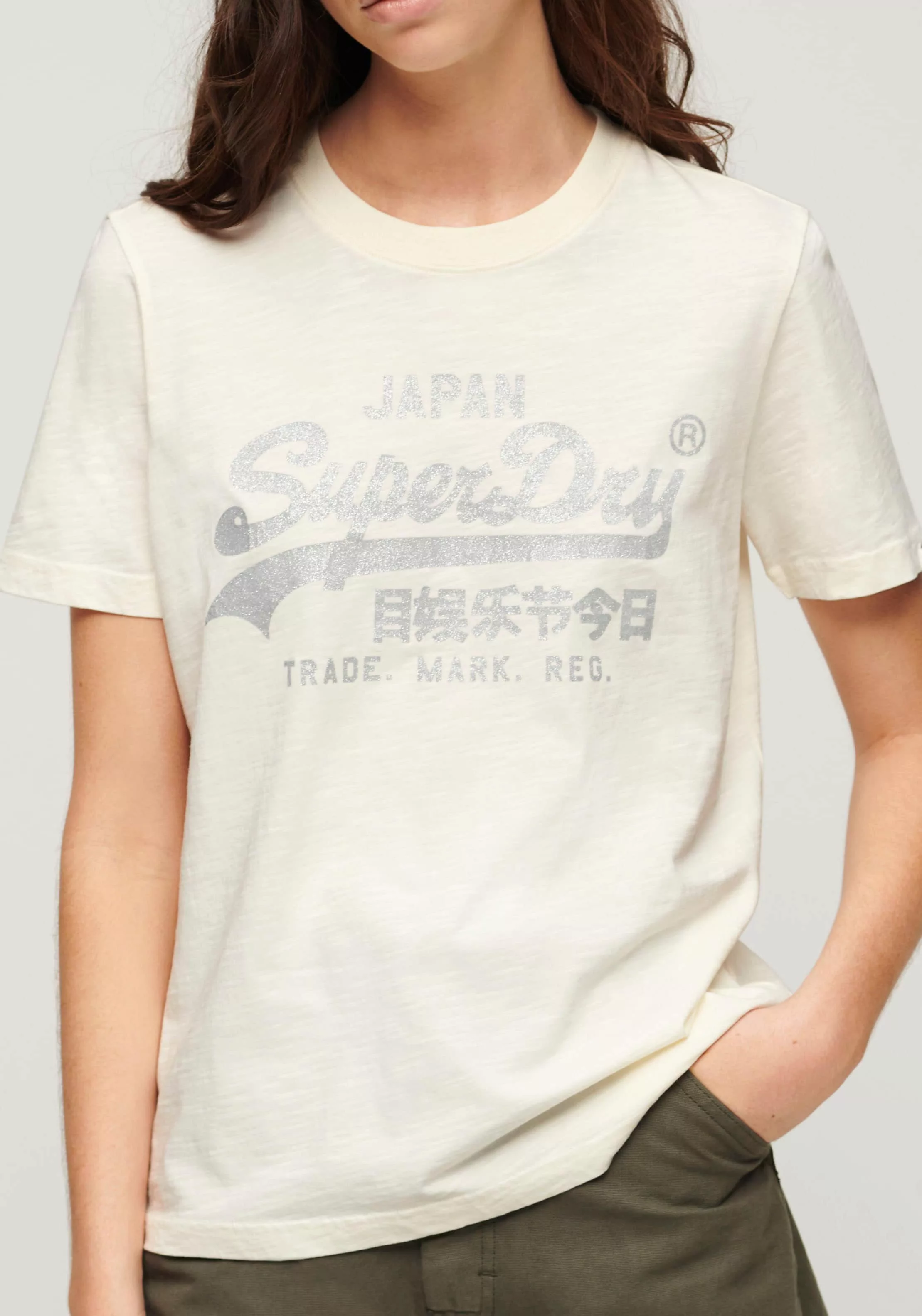 Superdry T-Shirt METALLIC VL RELAXED T SHIRT Print-Shirt mit glitzerndem Lo günstig online kaufen