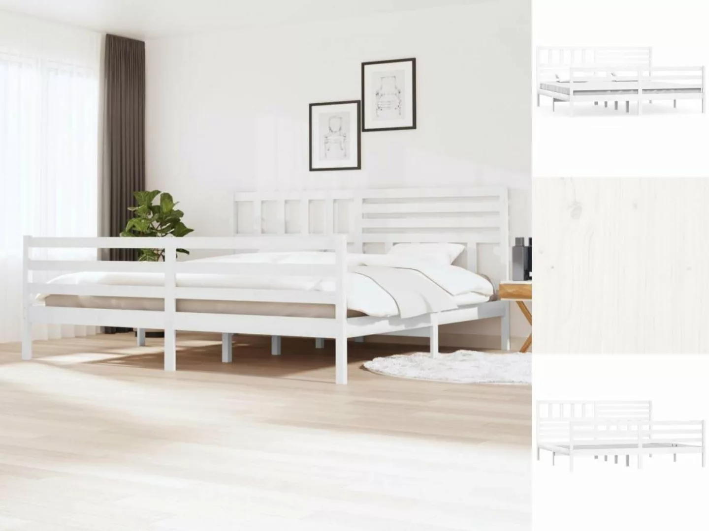 vidaXL Bettgestell Massivholzbett Weiß 200x200 cm Doppelbett Bett Bettrahme günstig online kaufen