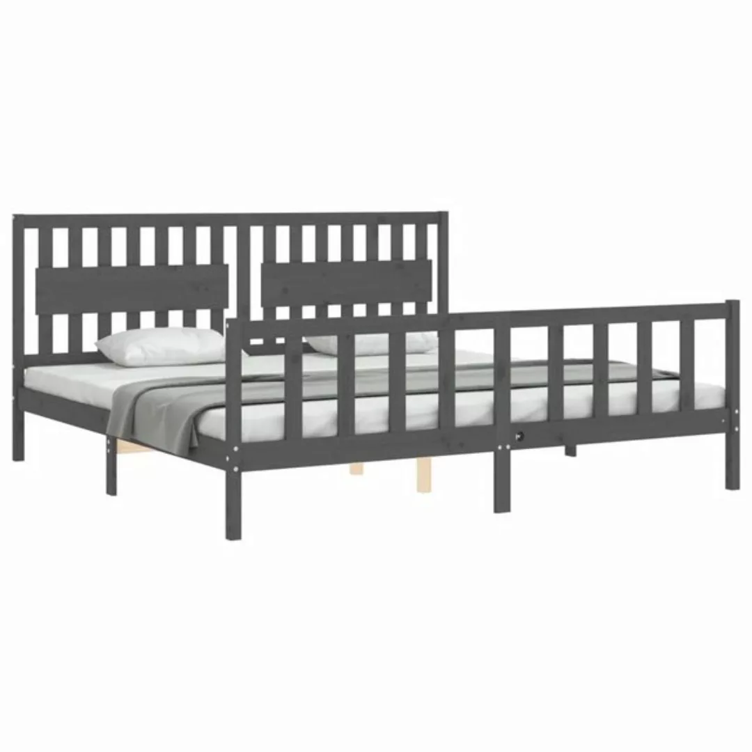 vidaXL Bett Massivholzbett mit Kopfteil Grau 200x200 cm günstig online kaufen