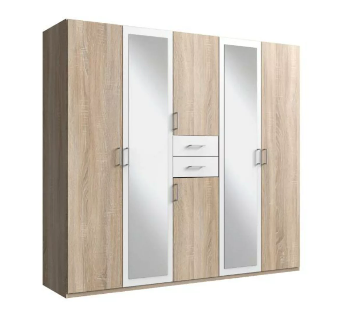 Drehtürenschrank mit Spiegel und Schubladen 225 cm breit Eiche Sägerau / We günstig online kaufen