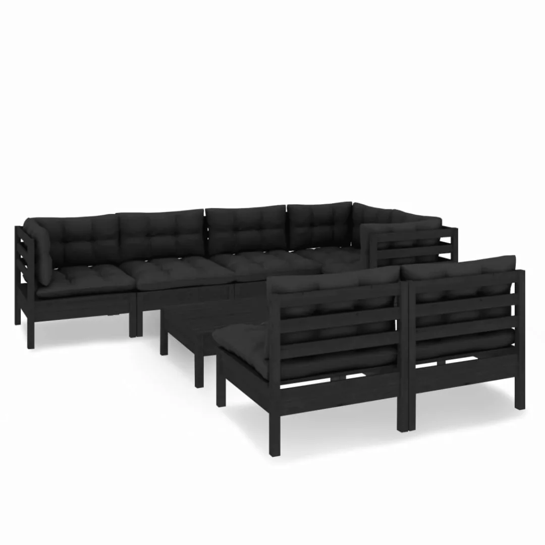 8-tlg. Garten-lounge-set Mit Kissen Schwarz Massivholz Kiefer günstig online kaufen