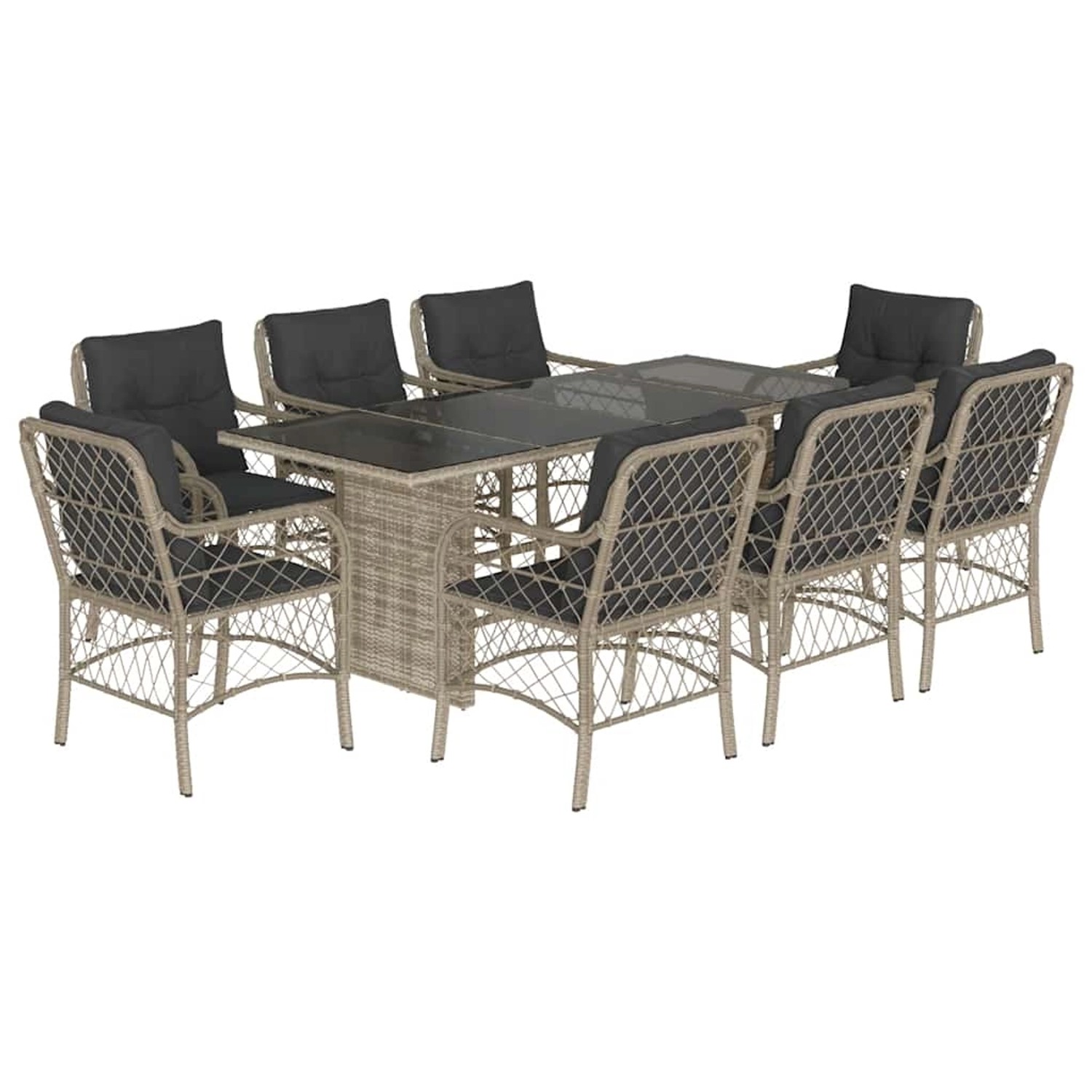 vidaXL 9-Tlg Garten-Essgruppe mit Kissen Hellgrau Poly Rattan 3212067 günstig online kaufen